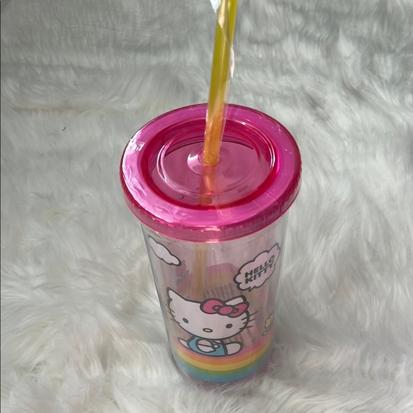🆕 Hello Kitty Spring and Summer Flowers Rainbow Plastic Cold Cup with Lid/Straw - Picture 2 of 6